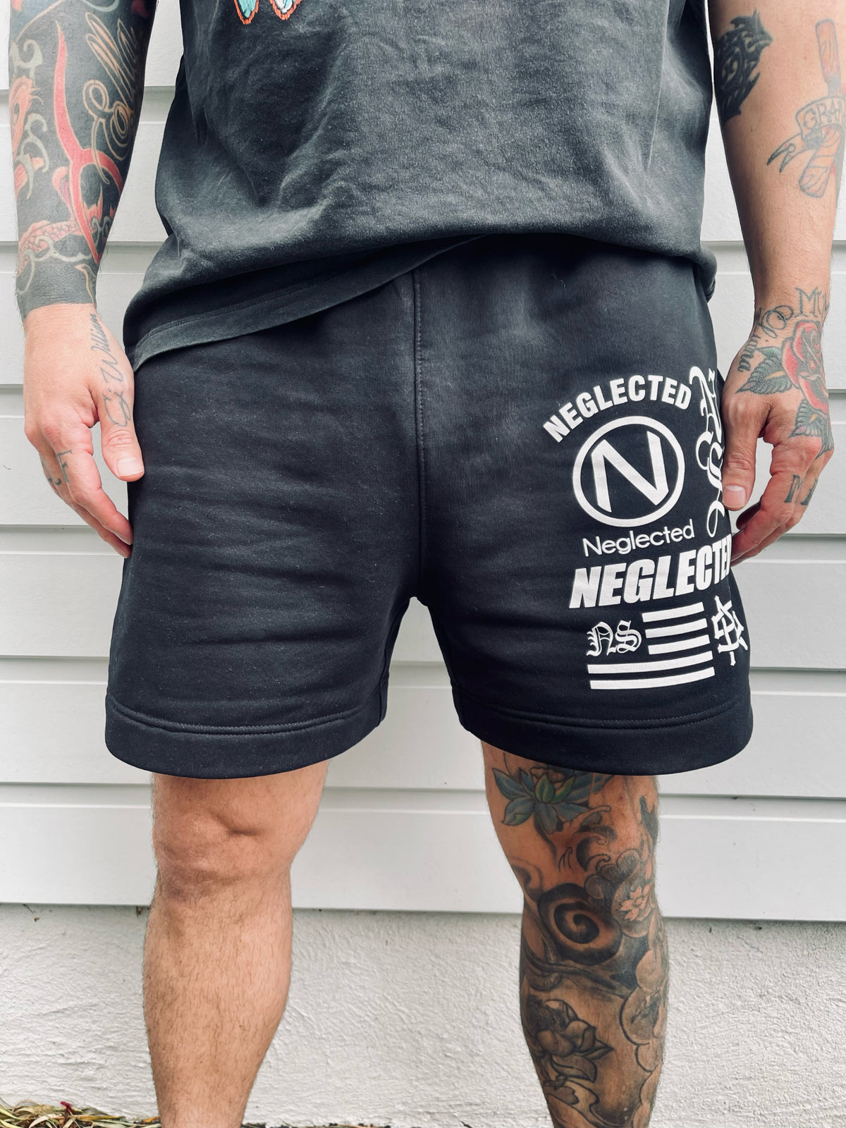 Neglected Collage Relax Track Shorts 18 inch Black