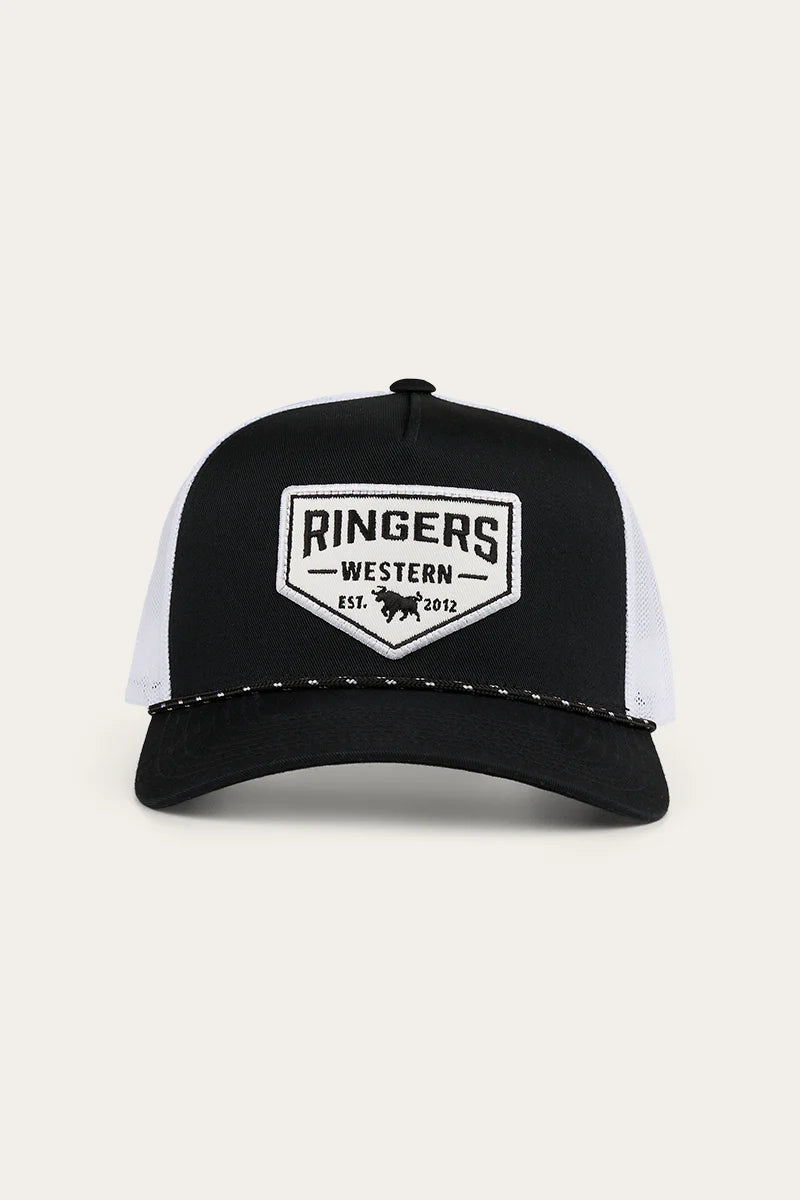 Garage Trucker Cap Black with White Print