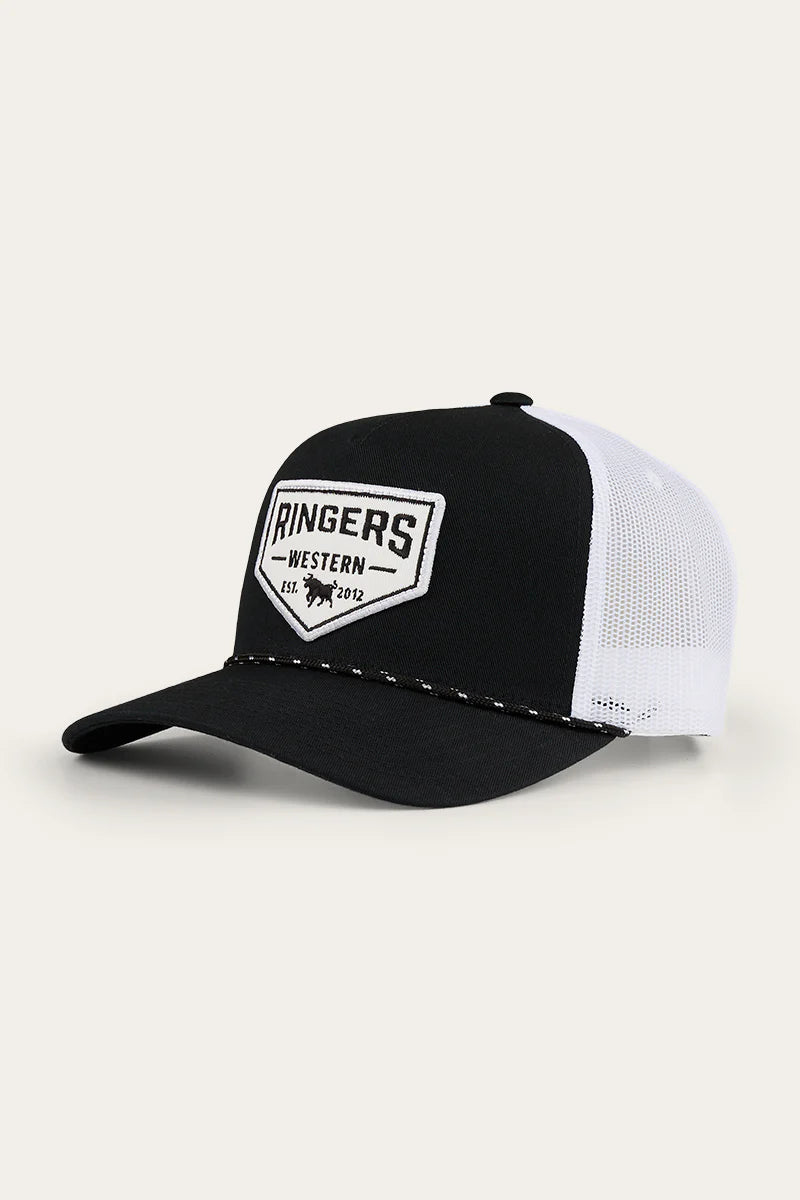 Garage Trucker Cap Black with White Print